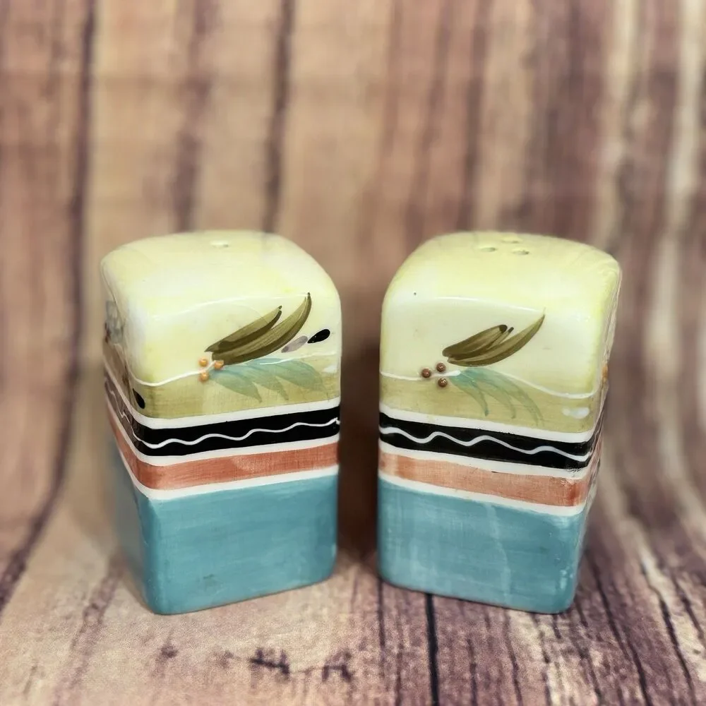 Hand Painted Ceramic Oil Vinegar Dispenser Salt Pepper Shaker Set